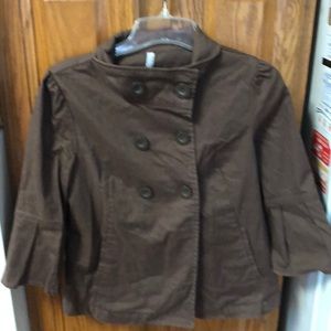 Old navy brown cotton jacket with ruffle 3/4sleeve